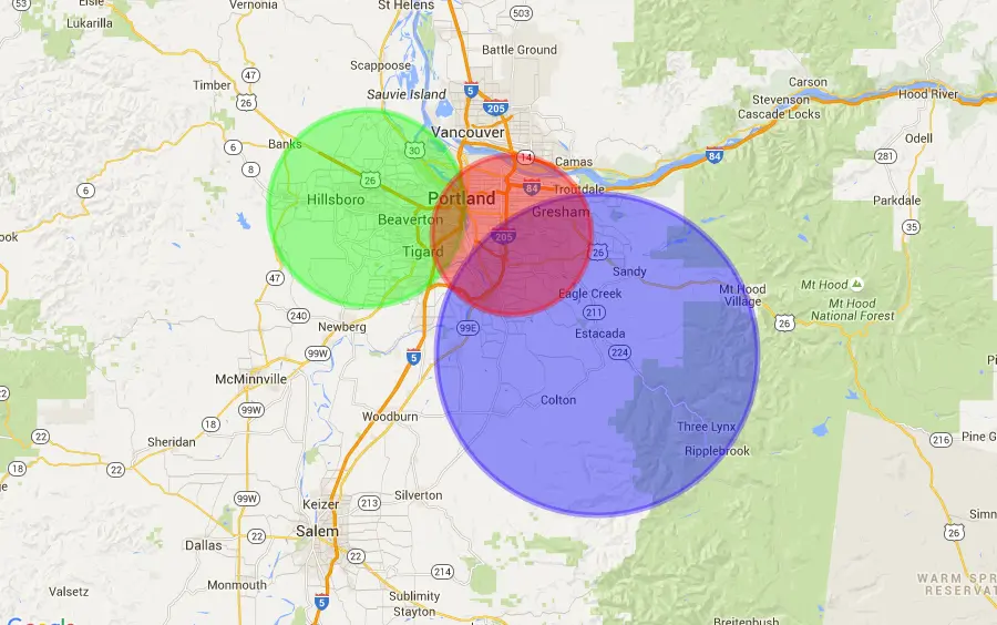 Multnomah County medical transportation service area map